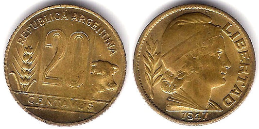 (42) Argentina. 1947. 20 Centavos (MBC+)