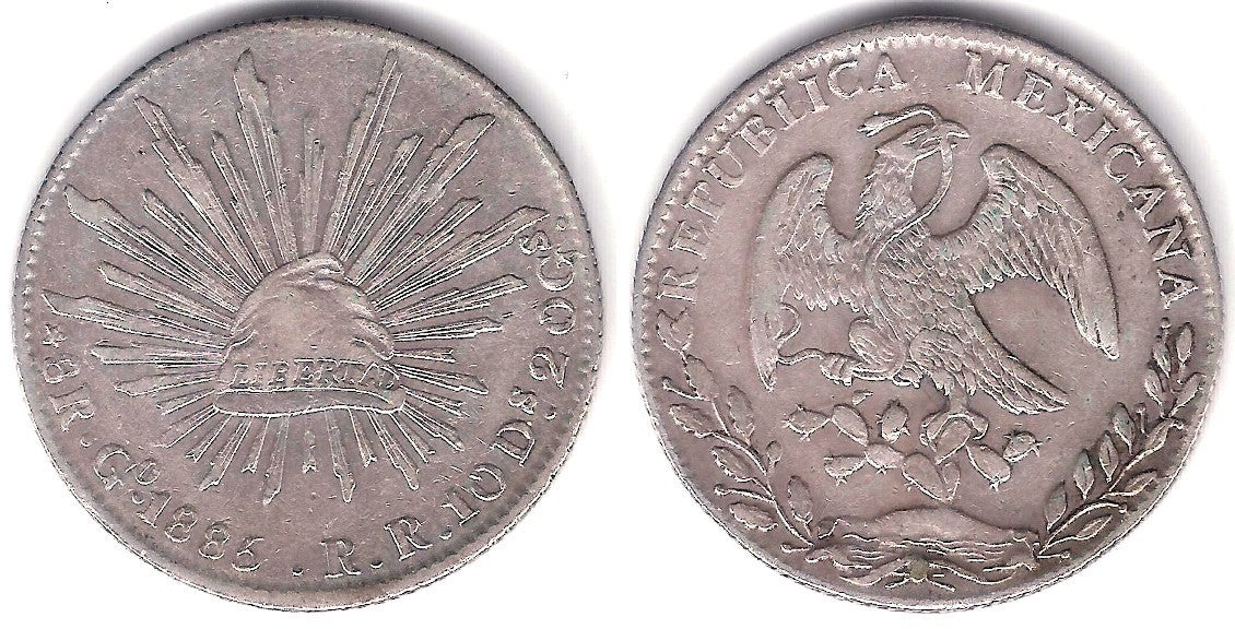 (377.8) República Mexicana. 1885. 8 Reales (MBC+) (Plata) Ceca de Guanajuato RR