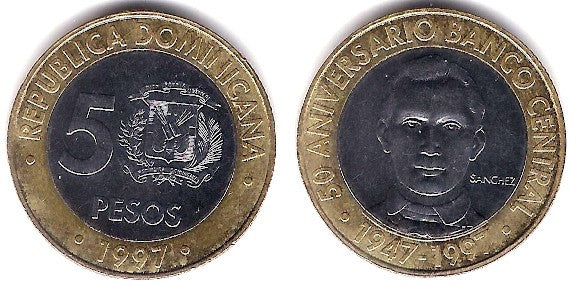 (88) República Domincana. 1997. 5 Pesos (MBC)