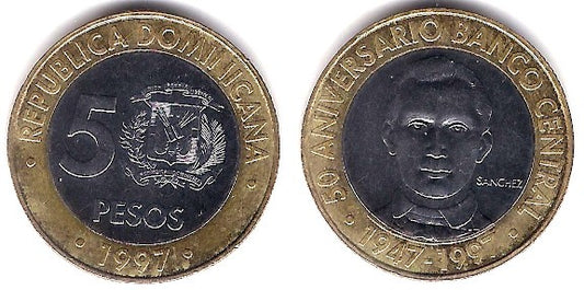(88) República Domincana. 1997. 5 Pesos (MBC)