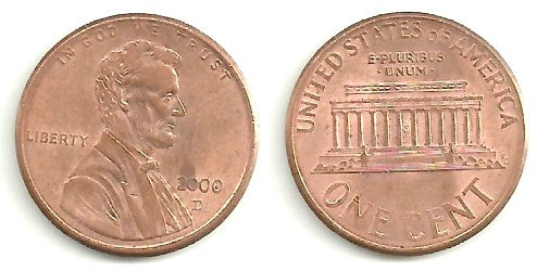(201) Estados Unidos de América. 2000(D). 1 Cent (BC)