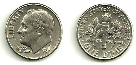 Estados Unidos de América. 1986(D). 1 Dime (MBC)