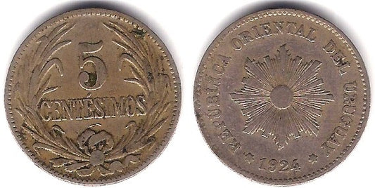 (21) Uruguay. 1924. 5 Centesimos (BC+)