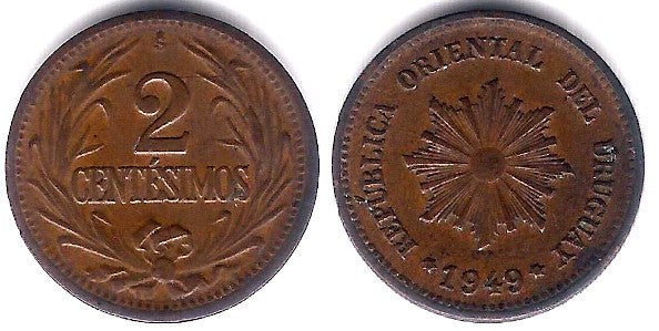 (20a) Uruguay. 1949. 2 Centesimos (MBC)