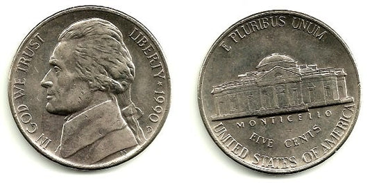(A192) Estados Unidos de América. 1990(D). 5 Cents (MBC)
