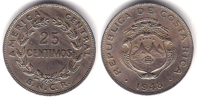 (175) Costa Rica. 1948. 25 Céntimos (MBC)