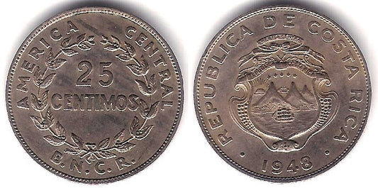 (175) Costa Rica. 1948. 25 Céntimos (MBC)