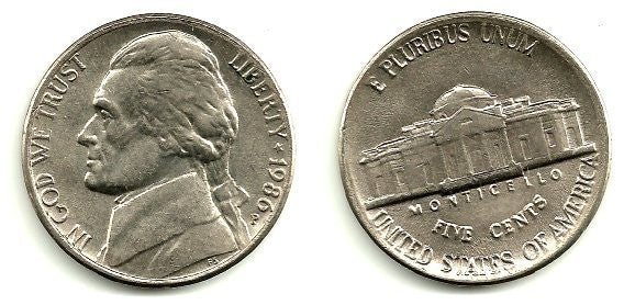 (A192) Estados Unidos de América. 1986(P). 5 Cents (MBC)