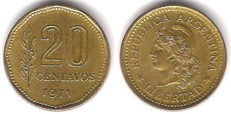 (67) Argentina. 1971. 20 Centavos (MBC)