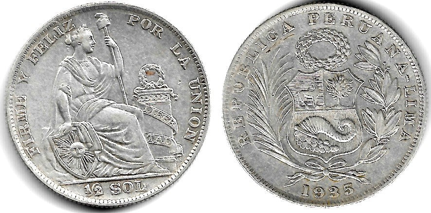 (216) Perú. 1935. ½ Sol (EBC+) (Plata)