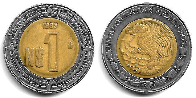 (550) Estados Unidos Mexicanos. 1995. 1 Peso (BC+)