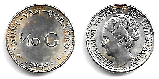 (43) Curasao. 1944D. 1/10 Escudo (EBC+) (Plata)