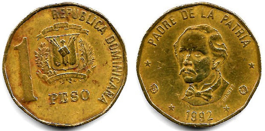 (80.1) República Dominicana. 1992. 1 Peso (BC)