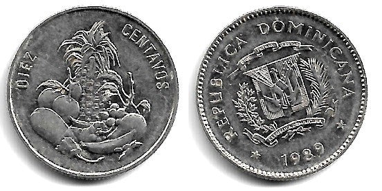 (70) República Domincana. 1989. 10 Centavos (MBC+)