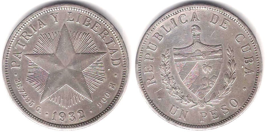 (15.2) Cuba. 1932. 1 Peso (MBC+) (Plata)