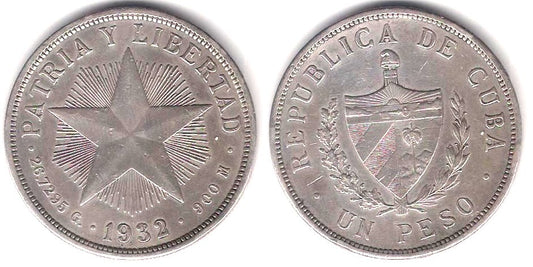 (15.2) Cuba. 1932. 1 Peso (MBC+) (Plata)
