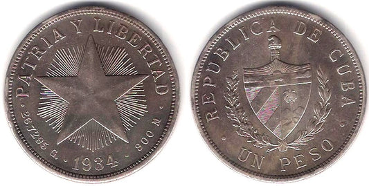 (15.2) Cuba. 1934. 1 Peso (MBC) (Plata)