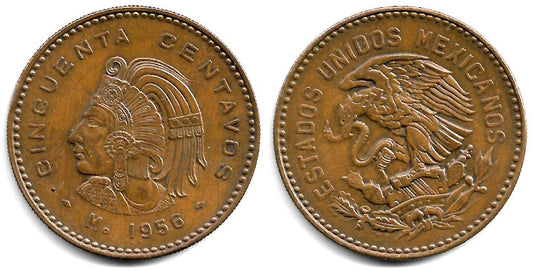 (450) Estados Unidos Mexicanos. 1956. 50 Centavos (MBC+)