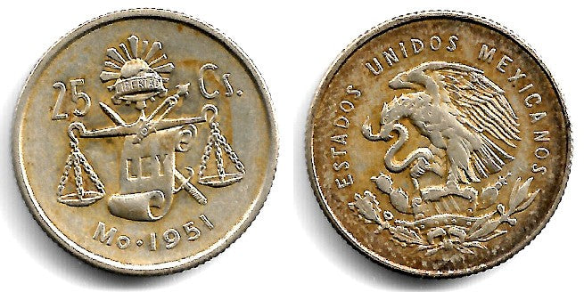 (443) Estados Unidos Mexicanos. 1951. 25 Centavos (MBC) (Plata)