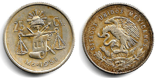 (443) Estados Unidos Mexicanos. 1951. 25 Centavos (MBC) (Plata)
