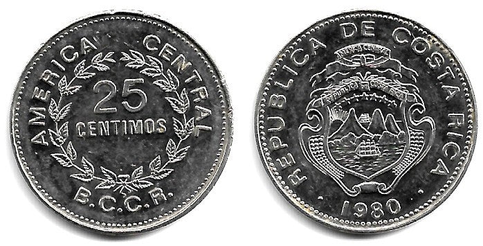 (188.1a) Costa Rica. 1980. 25 Céntimos (EBC)