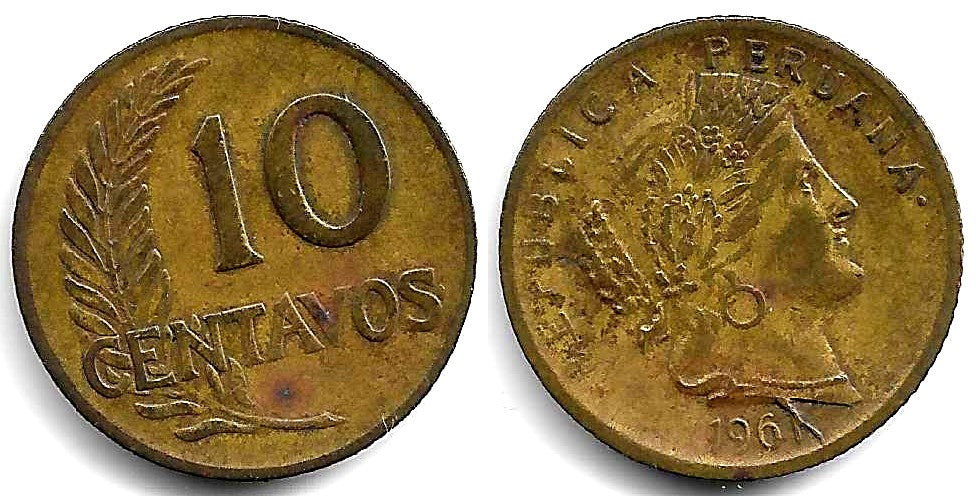 (224.2) Perú. 1961. 10 Centavos (MBC) Exceso de Metal