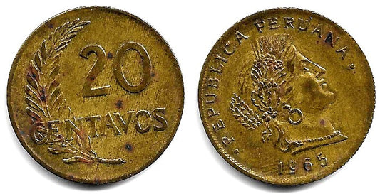 (221.2b) Perú. 1965. 20 Centavos (BC+)