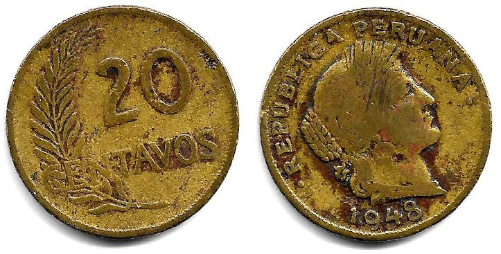 (221.2) Perú. 1948. 20 Centavos (BC)