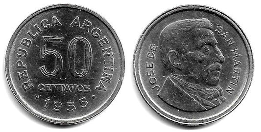 (49) Argentina. 1955. 50 Centavos (MBC+)